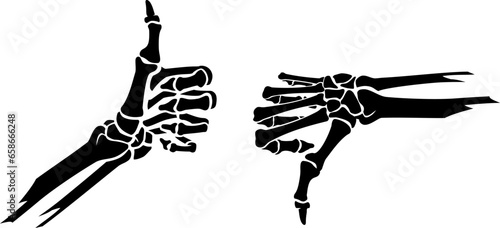 Skeleton Hand, Thumbs Up and Thumbs Down Gesture. Isolated Silhouette