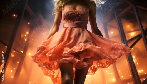 female legs in a dress dance in passionate feelings.
