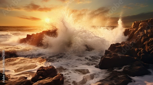Raging Waves with Sunset In the Background