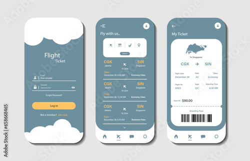 Online airline ticket booking design for mobile application. Airline ticket booking platform screen. Graphical user interface for responsive mobile applications