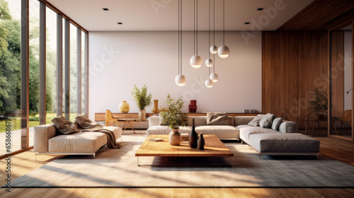 living room Nordic style teak wood global lighting   © Sekai