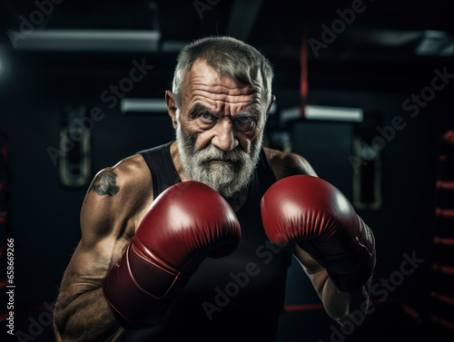 Portrait of senior man with boxing gloves in the ring © Kedek Creative