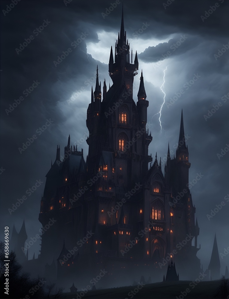 Dark palace in the storm