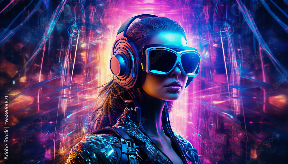 Hightech future of music and dance and djing in festivals with hitech music in psychedelic atmosphere Hightech future of music and dance and djing in festivals with hitech music in psychedelic atmosphere