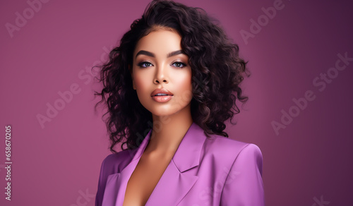 Woman posing isolated on colorful background. Lifestyle and beauty concept. AI generated