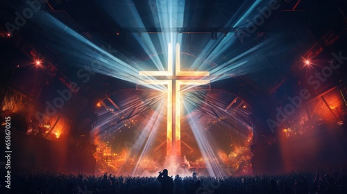 Cross in Vivid Light Burst Effects