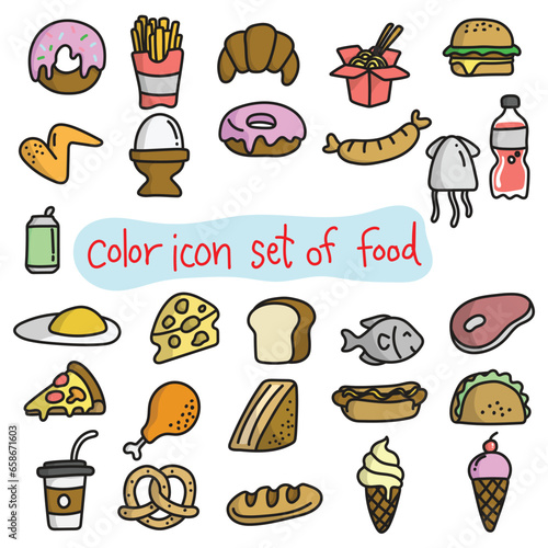 color icon set of fast food illustration vector doodle isolated on white background