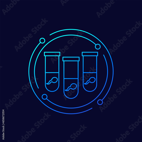 sperm tests icon, semen in tubes, linear design