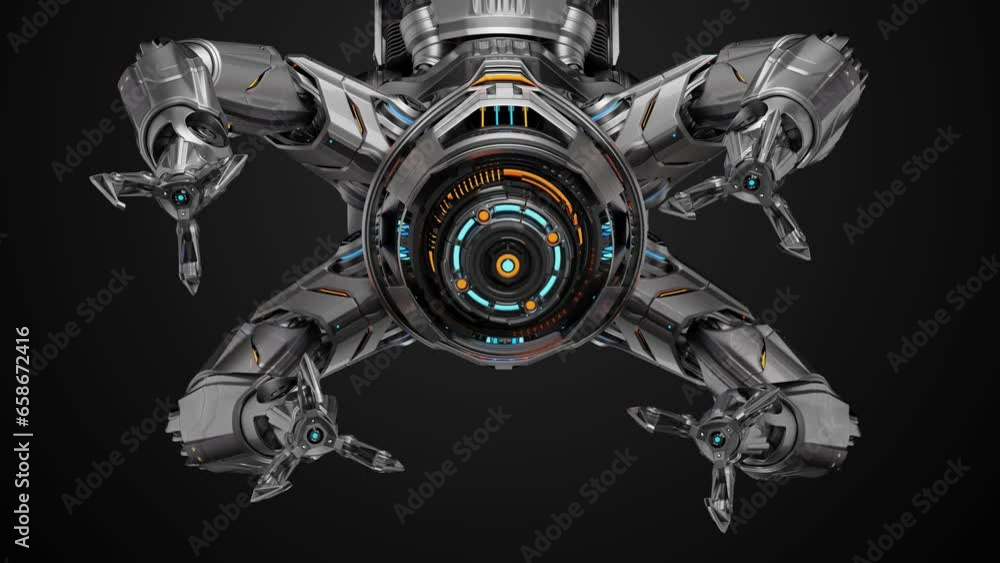 Futuristic machine manipulator equipped with multiple robotic arms for advanced works in nano technology or various space constructions. 3d rendering animation with alpha Futuristic machine manipulator equipped with multiple robotic arms for advanced works in nano technology or various space constructions. 3d rendering animation with alpha