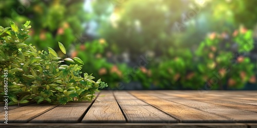 Natural greenery. Wooden background for gardening. Summer vibes. Fresh leaves on table. Rustic wood and green leaf. Perfect blend. Empty desk © Thares2020