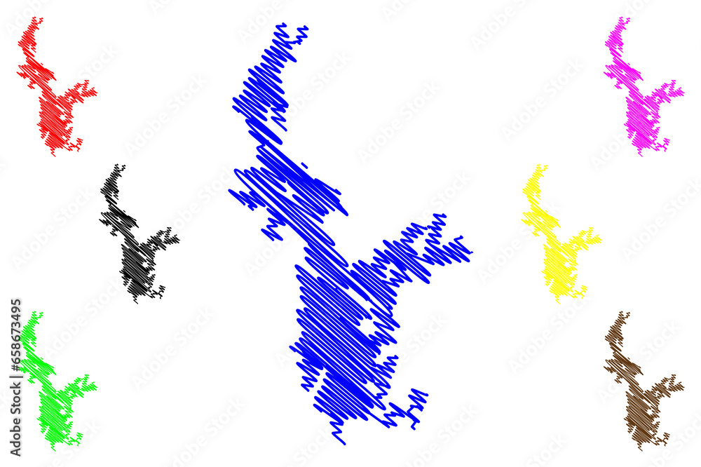 Lake Lough Ree (Republic of Ireland) map vector illustration, scribble sketch Loch Rí or Ri map Lake Lough Ree (Republic of Ireland) map vector illustration, scribble sketch Loch Rí or Ri map