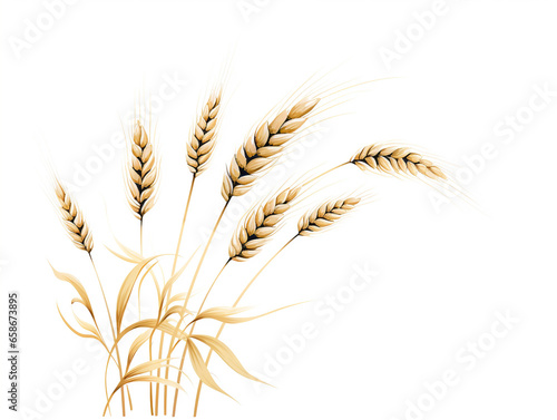 黄金色の麦、小麦 水彩画 イラスト