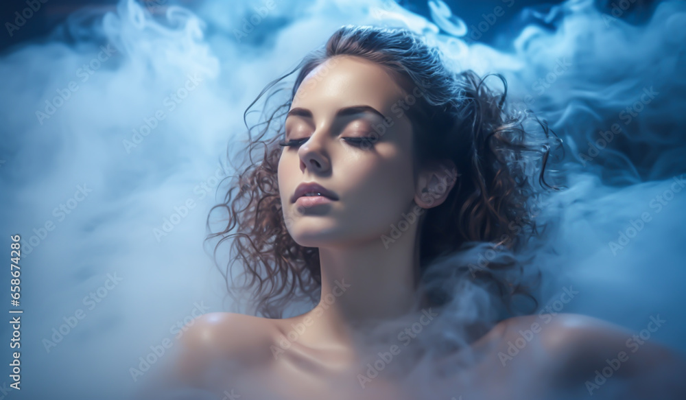 Medicinal bath in a sauna environment for physical, mental and spiritual health. AI generated