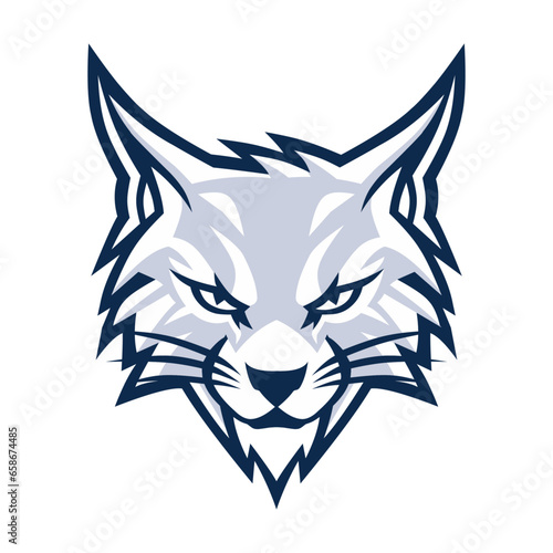Lynx wildcat head logo. Cool white bobcat logo design. photo