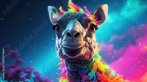 Illustration of Giraffe in Neon Colors Scheme