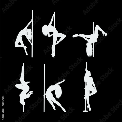 set of pole dance vector silhouette