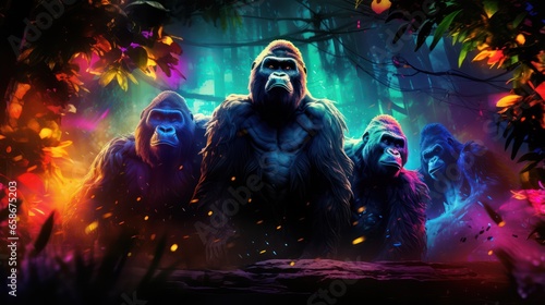 Illustration of Gorilla in Neon Colors Scheme