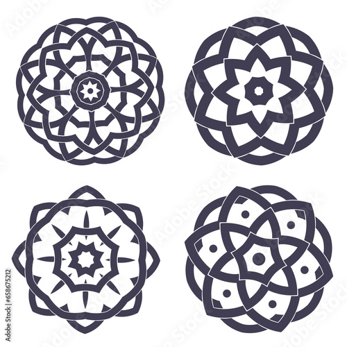 Four circles with geometric patterns