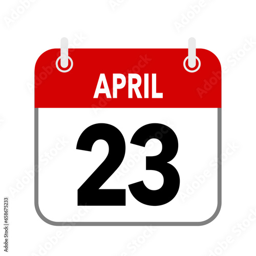23 April, calendar date icon on white background.