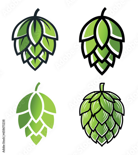 Set of different green hop flowers