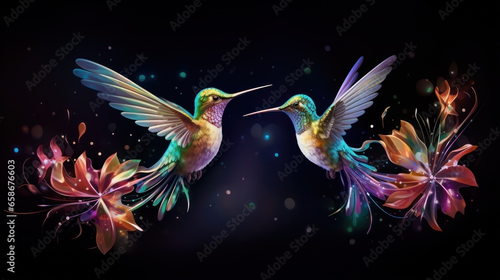 Pair of Humming Birds in Neon Colors Pair of Humming Birds in Neon Colors