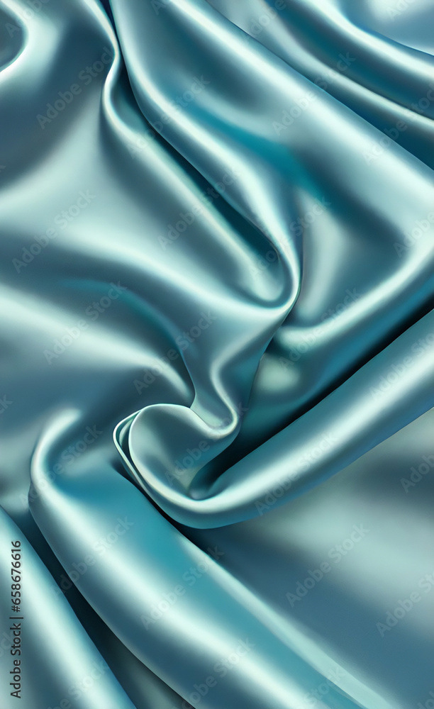 Obraz premium Green turquoise teal blue abstract wave silk fabric texture background. Colorful matte background with space for design. Toned canvas. Web banner. Wide. Long. Panoramic.