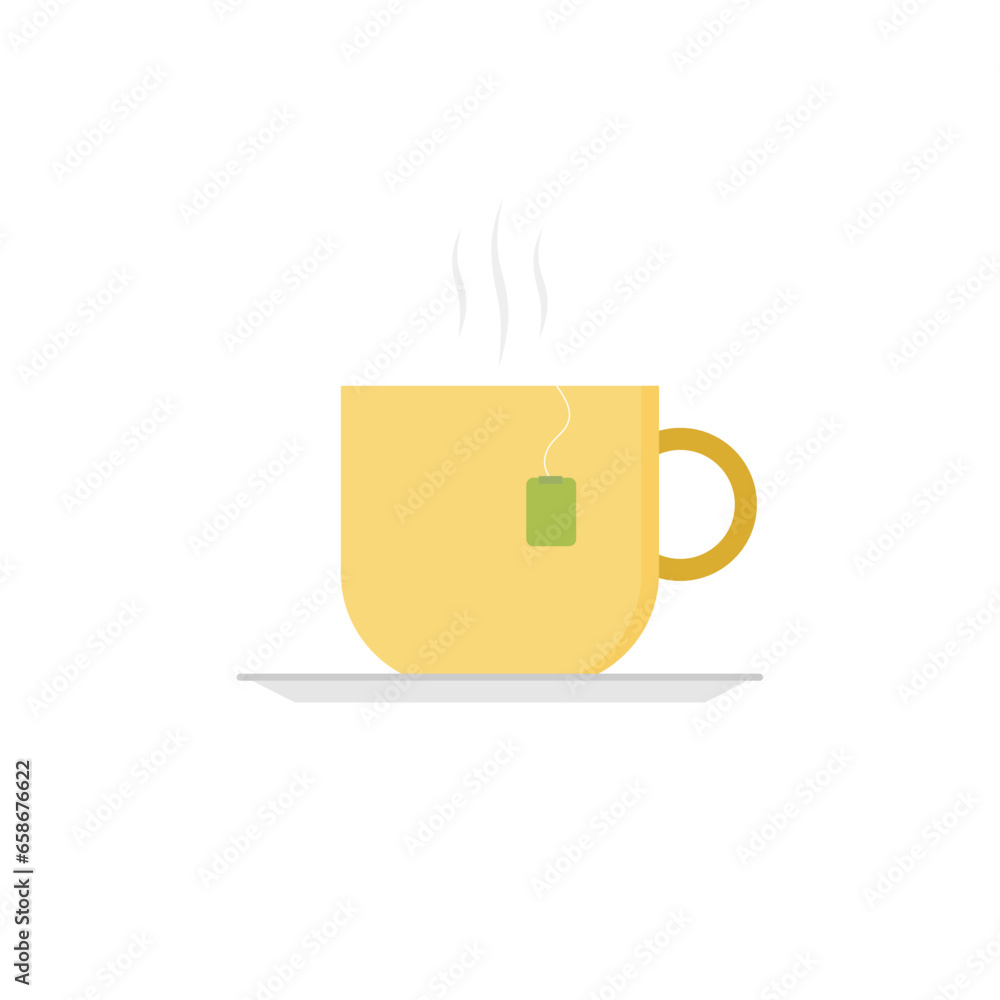 Cup of hot tea. Vector flat design, isolated on white background.Drink vector illustration on isolated background. Fresh beverage sign business concept. Cup of hot tea. Vector flat design, isolated on white background.Drink vector illustration on isolated background. Fresh beverage sign business concept.