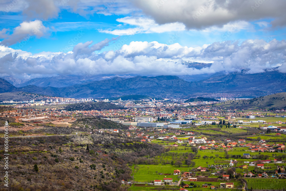 Panoramic view of Podgorica valley and surrounding mountains