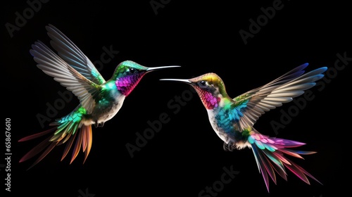 Pair of Humming Birds in Neon Colors
