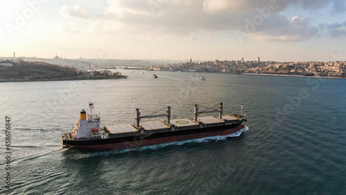 Aerial view of freight ship with cargo containers © FATIR29