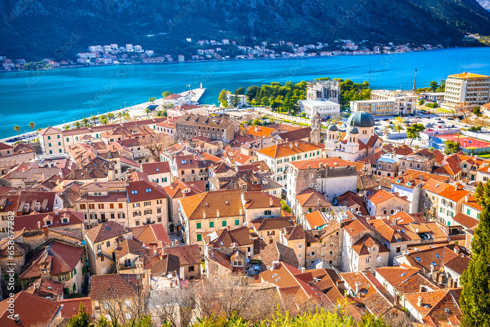 Historic town of Kotor scenic rooftops view