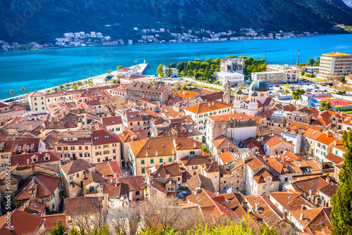 Historic town of Kotor scenic rooftops view