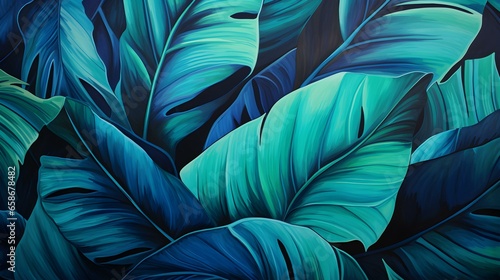 Abstract Background of illustrated Tropical Leaves. Exotic Wallpaper in cyan Colors © drdigitaldesign