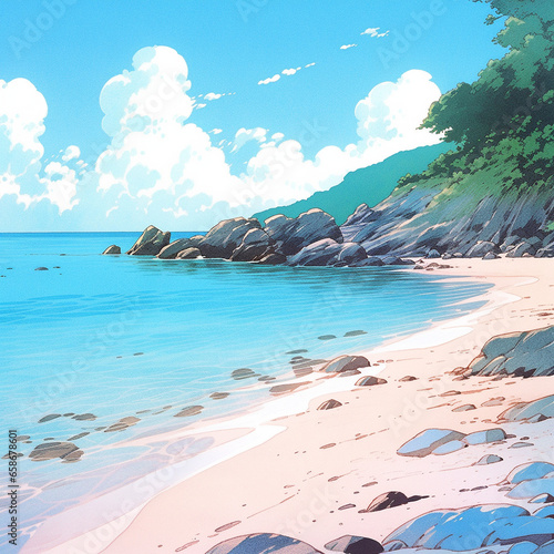 Tropical Breeze: Anime-style Scene of a Coastal Getaway, Generative AI