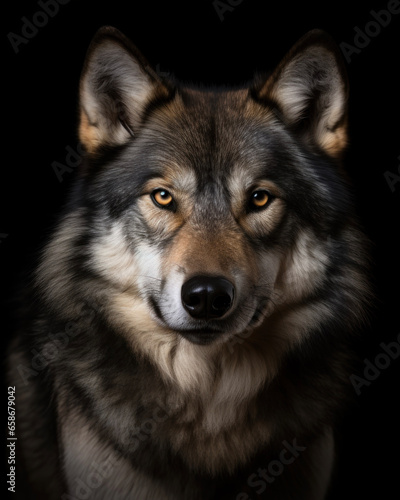 Gloomy wolf with bright eyes on a black background © Evgeniya Fedorova