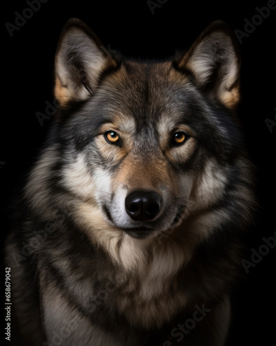 Gloomy wolf with bright eyes on a black background