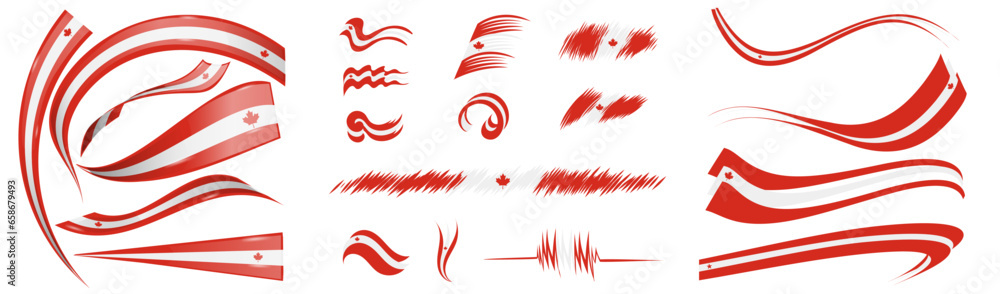 Canada flag set elements, vector illustration on a white background