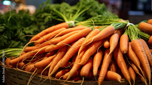 Beautiful carrots in the supermarket. Generative Ai