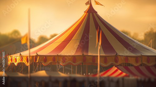 Circus tent, carnival tent at the amusement park. Generative Ai