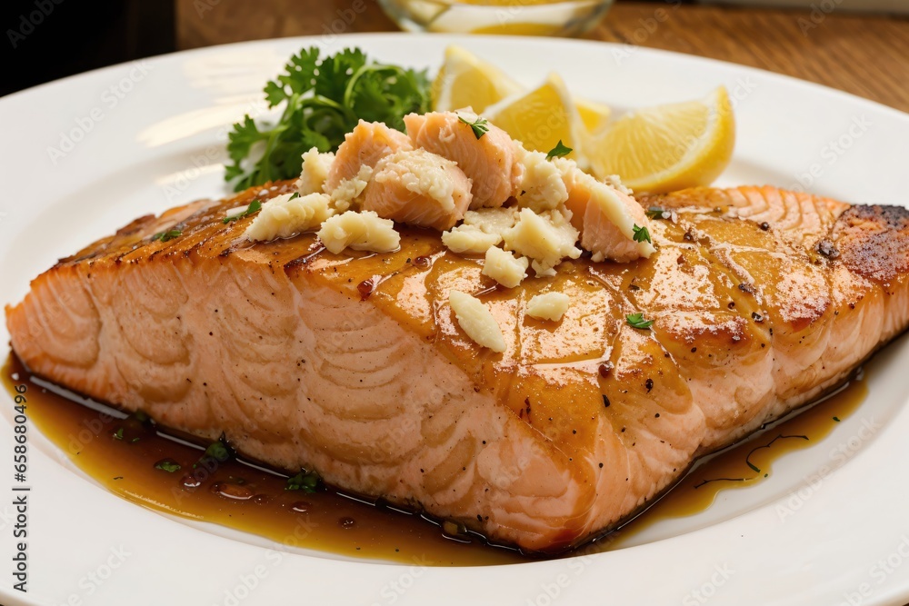 delicious Salmon baked with Honey Garlic Butter delicious Salmon baked with Honey Garlic Butter