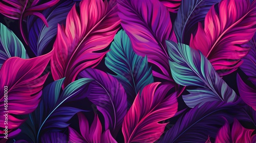 Abstract Background of illustrated Tropical Leaves. Exotic Wallpaper in hot pink Colors