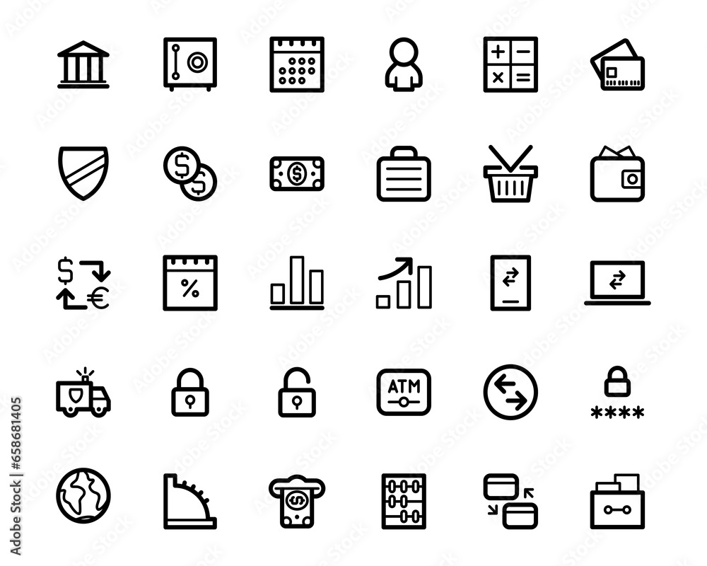 Finance, Banking and business line icon collection Big UI icon set in a flat design.