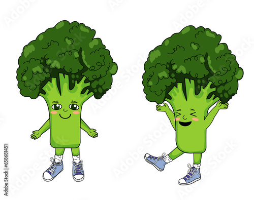 A set of fun broccoli. Cute broccoli. Food for the Vegetarian