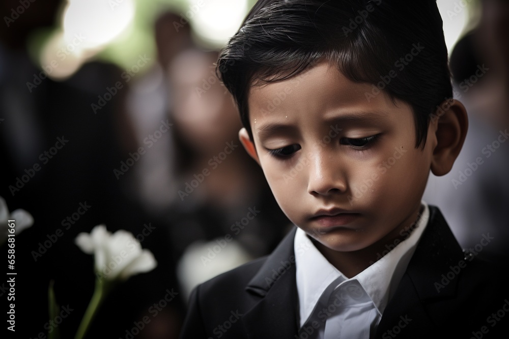 Portrait of little asian boy with sad expression.Funeral concept Portrait of little asian boy with sad expression.Funeral concept