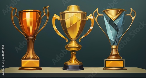 Winners' cups stand in a row