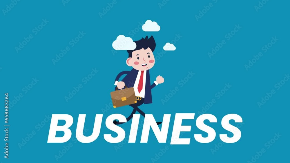Businessman running with business text animation. 4K motion animation. Businessman running with business text animation. 4K motion animation.