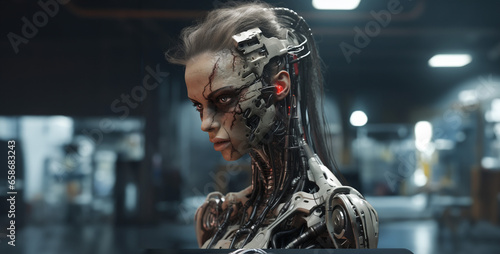 sci-fi robot zombie in future realistic full HD