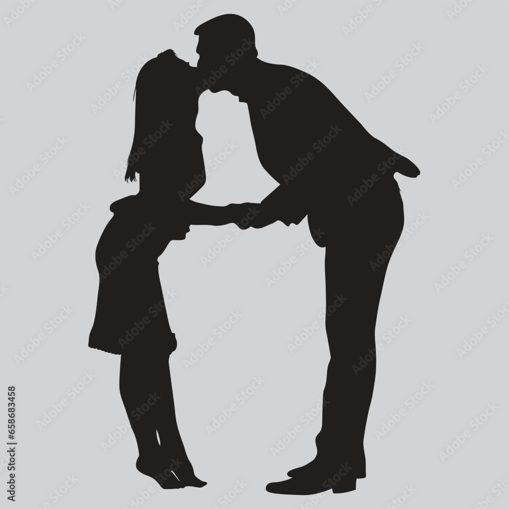 silhouette Romantic couple kissing vector