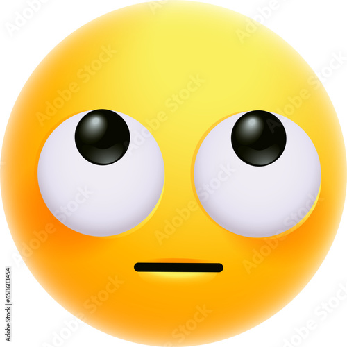 face with rolling eyes emoji, disdain, disapproval, frustration, or boredom character, looking up emoticon, Eye Roll emotion. simple flat 3d style vector illustration, for web, app, ui, ux design.