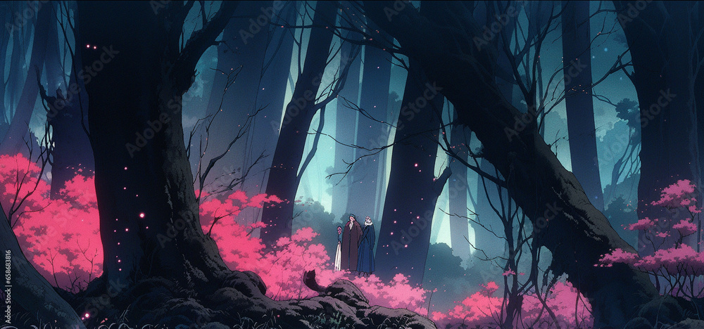 Haunted Hollow: Anime-style Scene of a Creepy Landscape, Generative AI